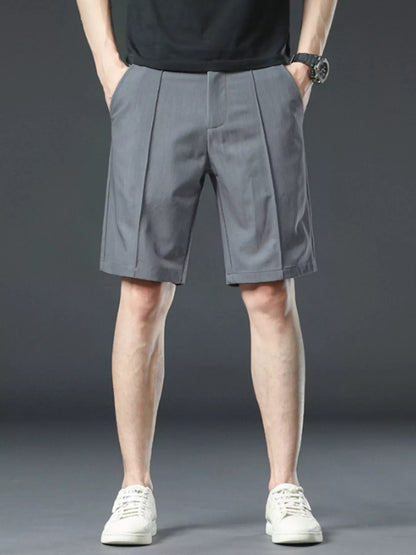 Close-up of pocket detail on relaxed fit shorts