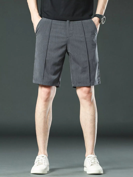 Front view of relaxed fit pocketed cotton blend shorts