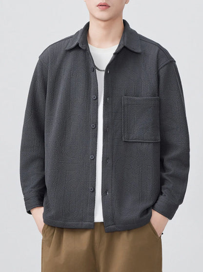 Man styling plus size button-up long sleeve shirt casual outfit