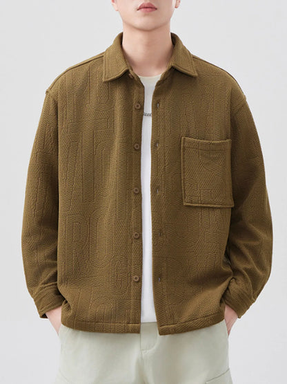 Front view of men’s plus size button-up long sleeve shirt