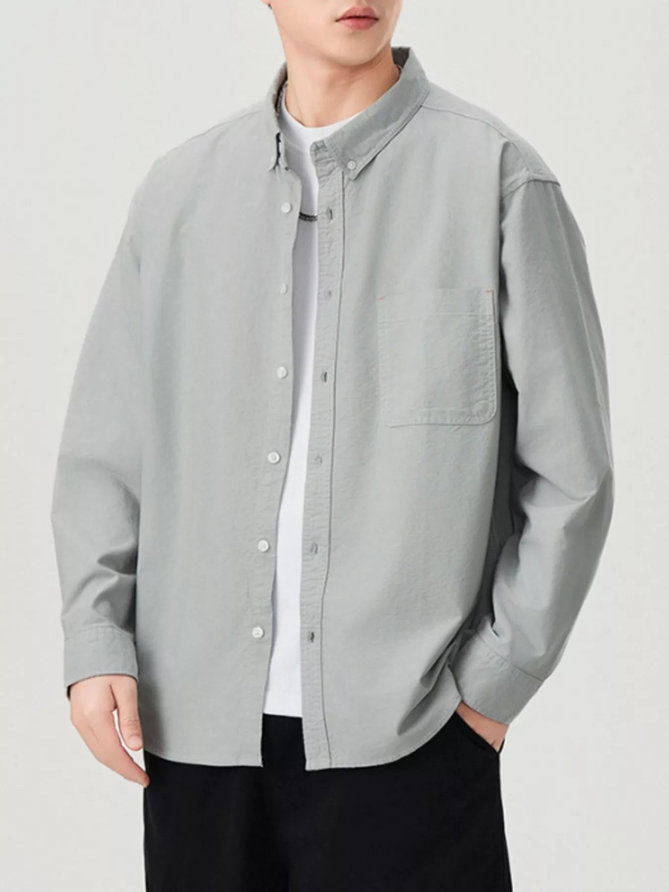 Back view of men's plus size long sleeve shirt
