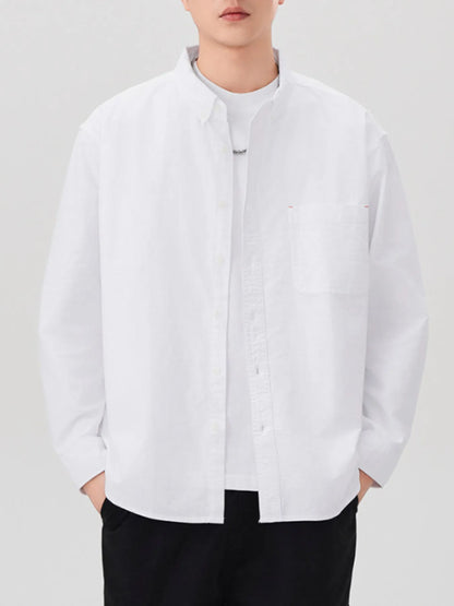 Front view of men's plus size button up long sleeve shirt