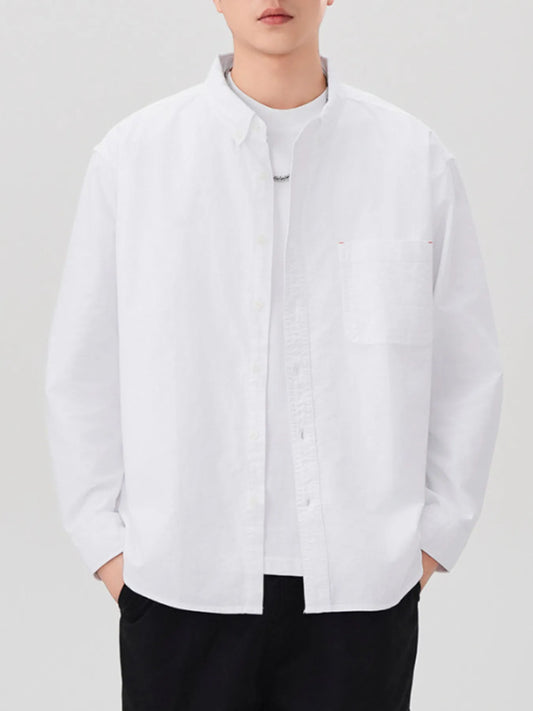 Front view of men's plus size button up long sleeve shirt