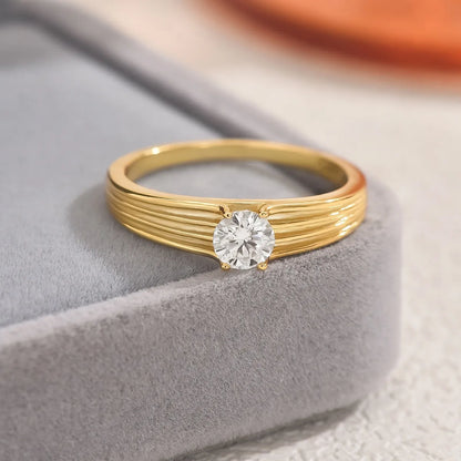 Top view of the 18K gold-plated 925 sterling silver ring with a 0.5ct moissanite solitaire