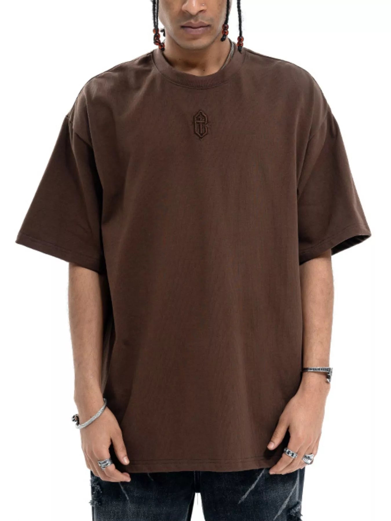 Close-up of fabric texture on oversized cotton half sleeve T-shirt