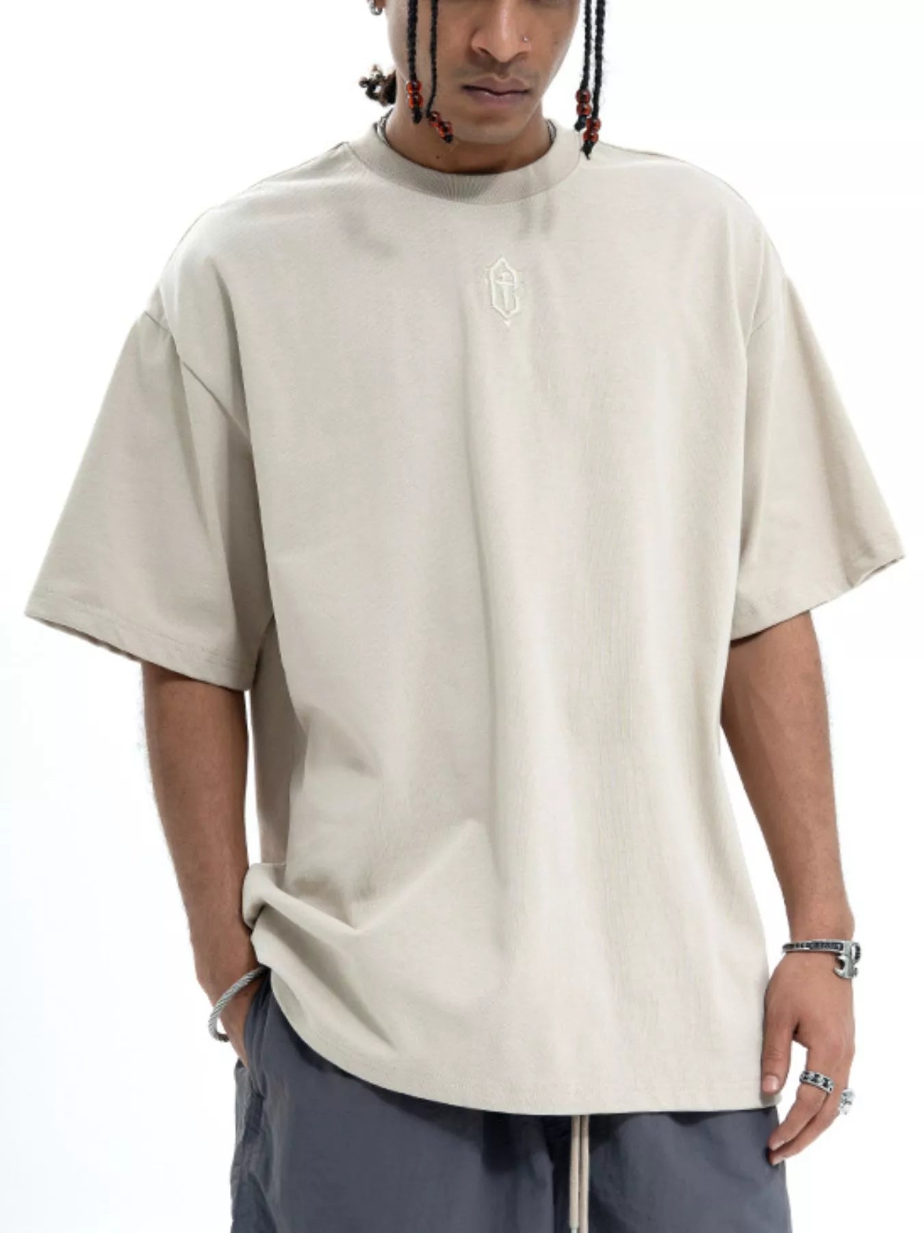 Front view of oversized cotton round neck half sleeve T-shirt