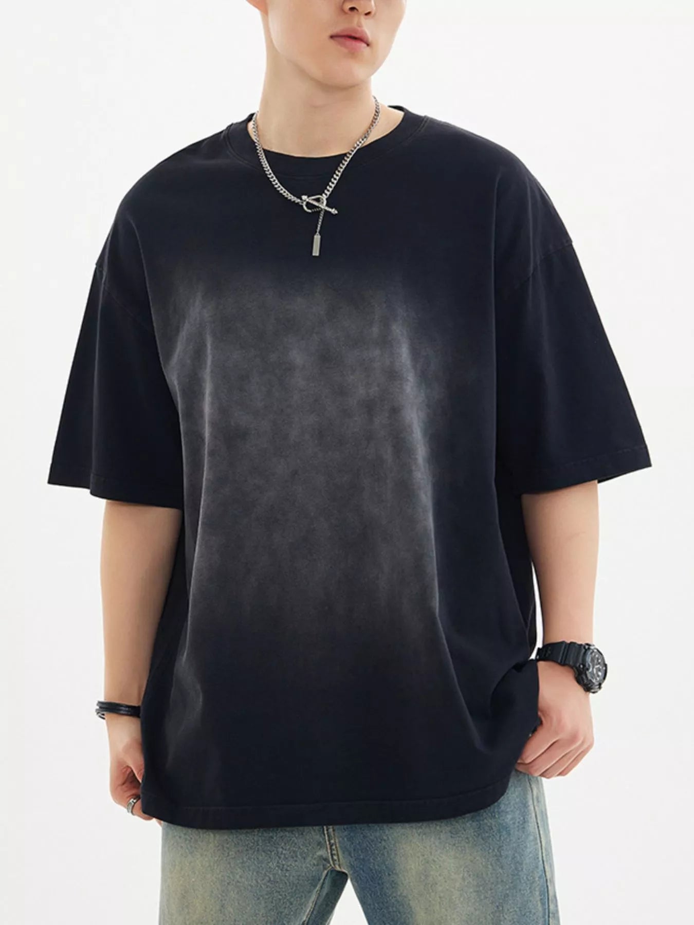 Close-up of fabric texture on oversized cotton half sleeve T-shirt