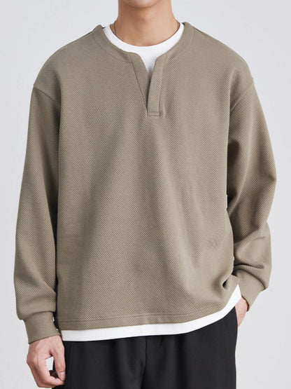 Front view of oversized round neck long sleeve sweatshirt