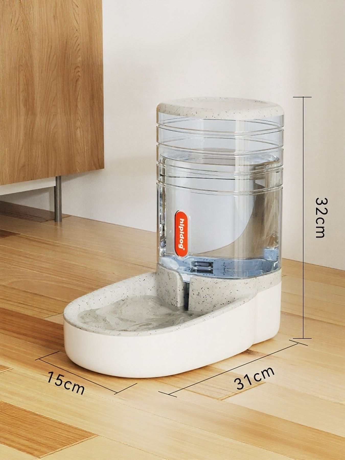 Close up of pet food and water dispenser system