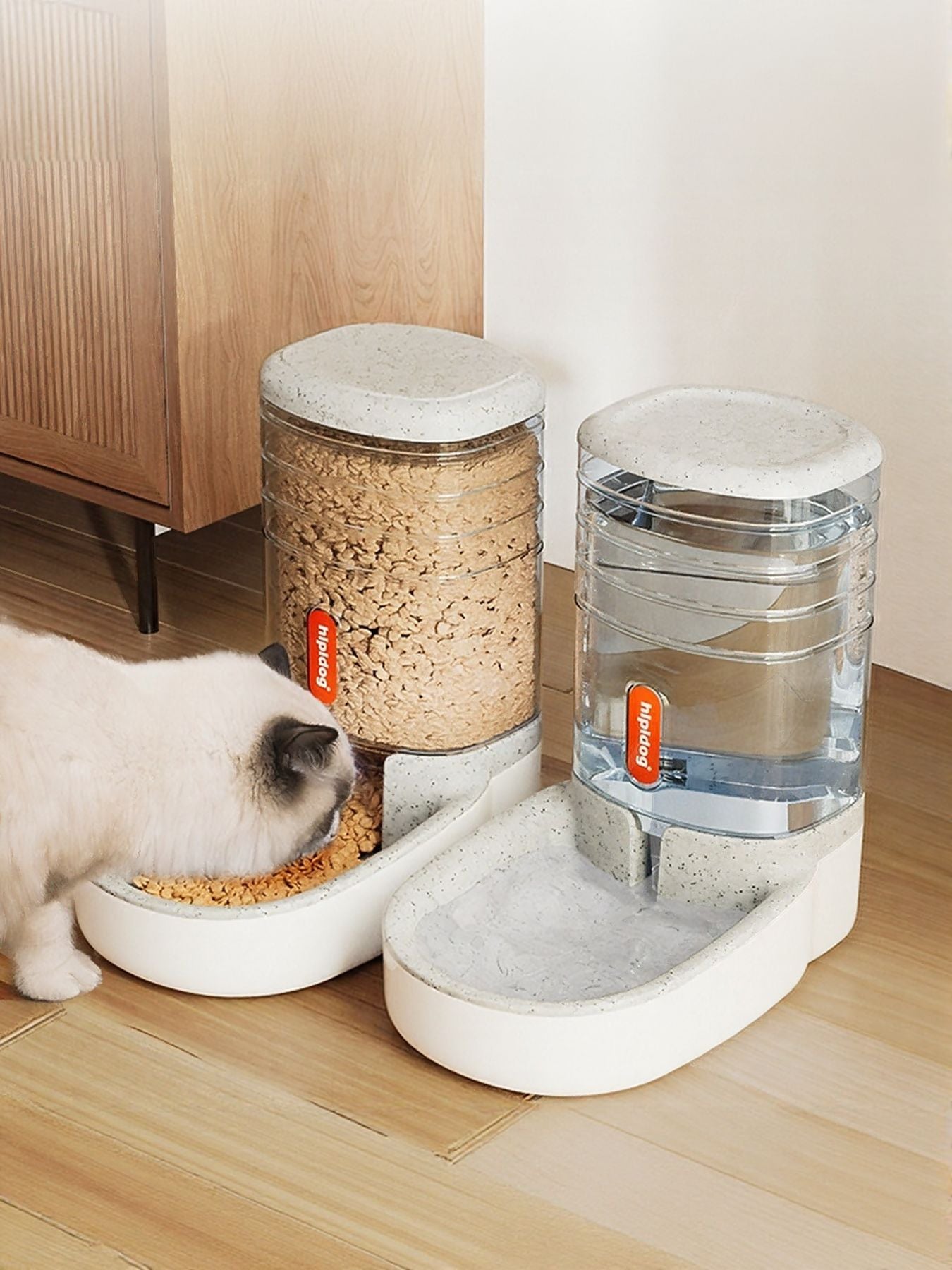 Automatic pet food and water dispenser set for cats and dogs