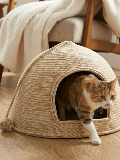 Interior view of semi-enclosed rope pet nest