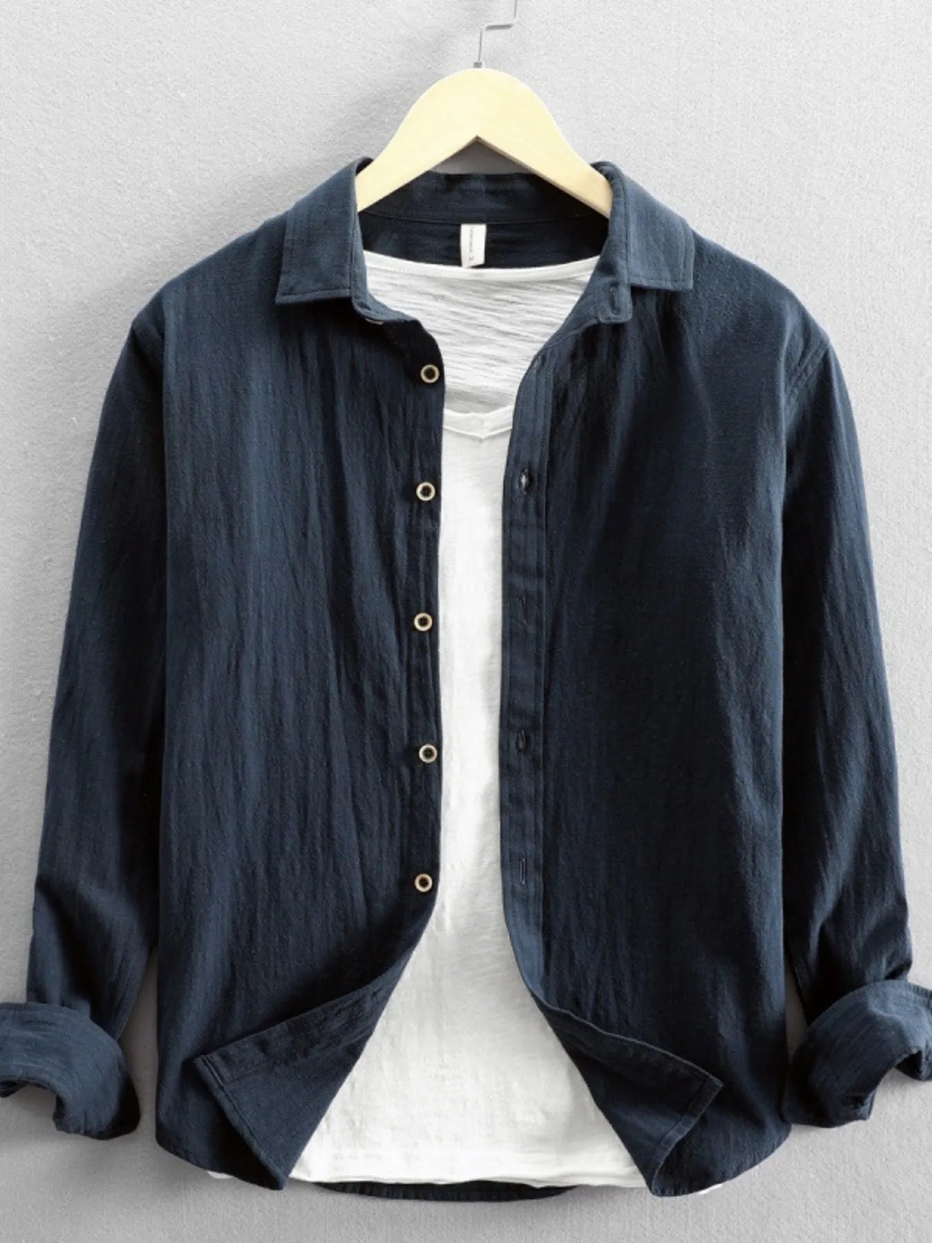 Front view of plus size button-up long sleeve shirt