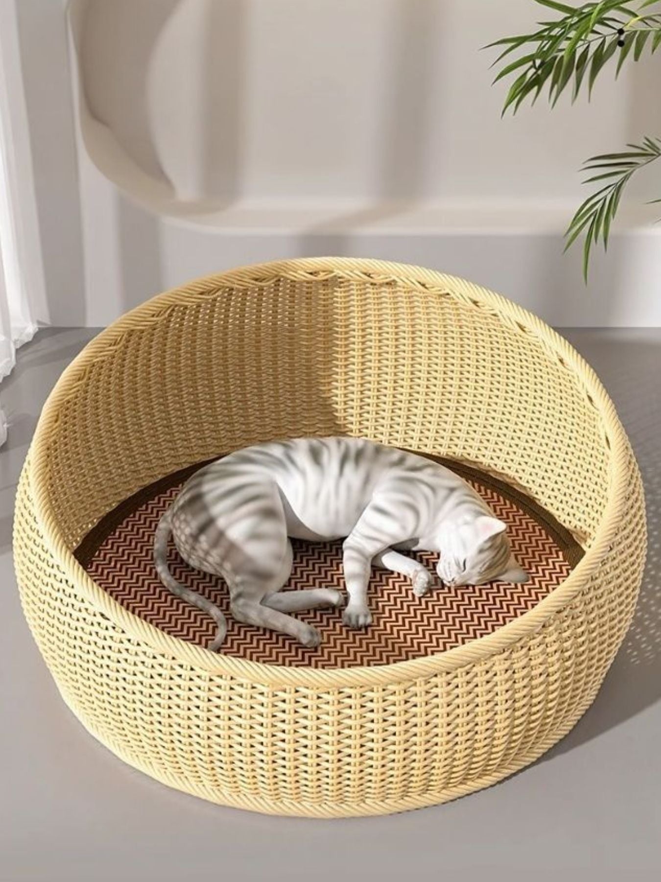Interior view of semi-enclosed woven pet nest