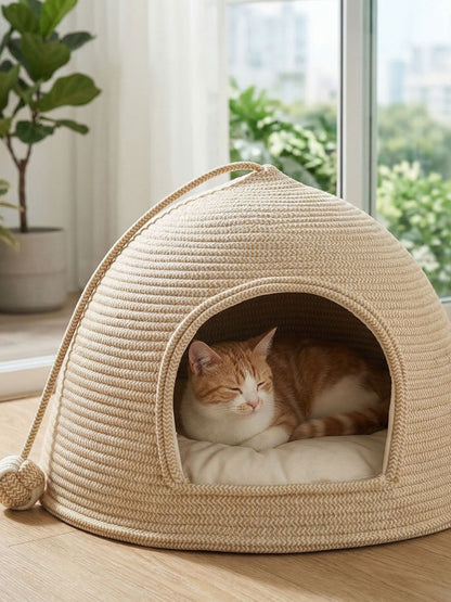 Rope dome pet nest front view for cats and small dogs