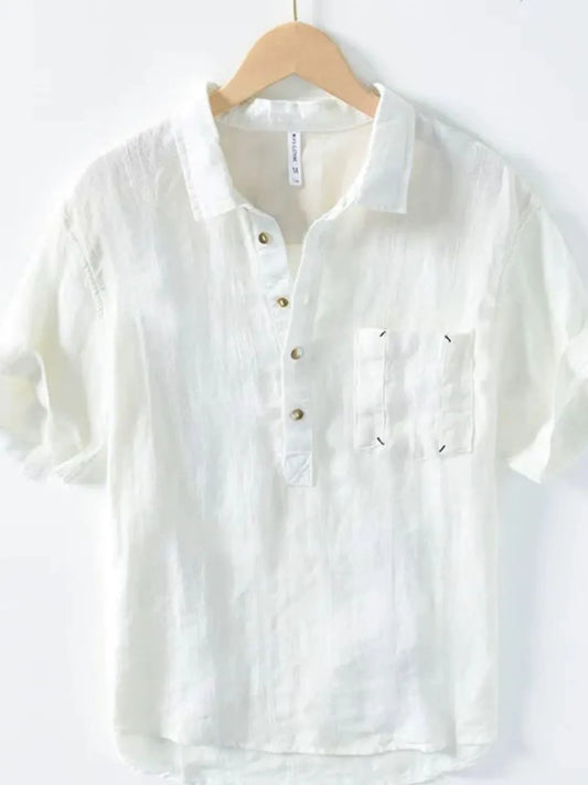 Front view of button detail short sleeve shirt