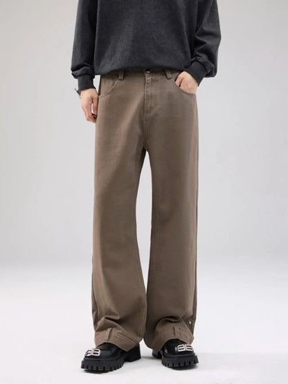 Front view of wide leg pocketed stretch casual jeans