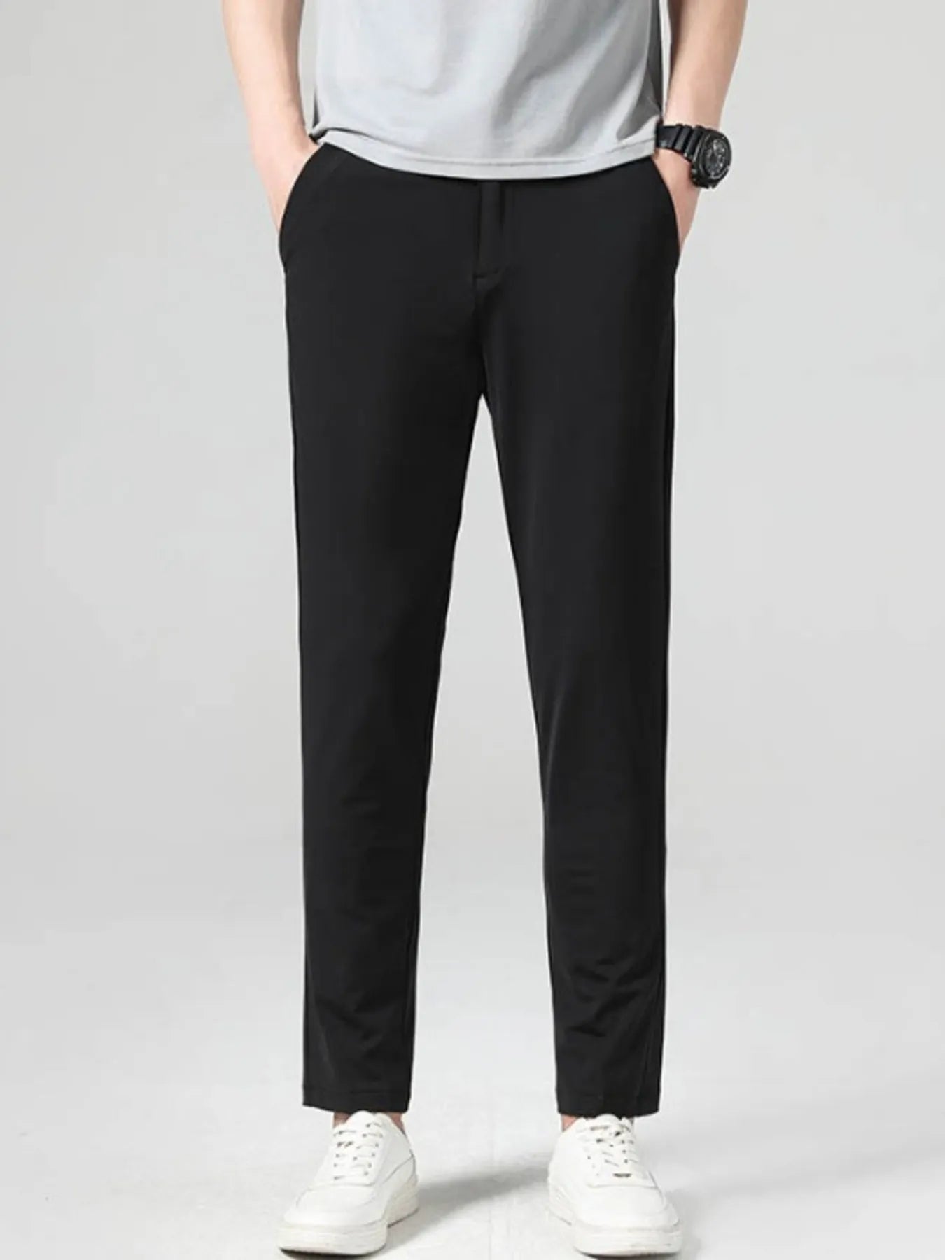 Close-up of stretch fabric texture on casual pants