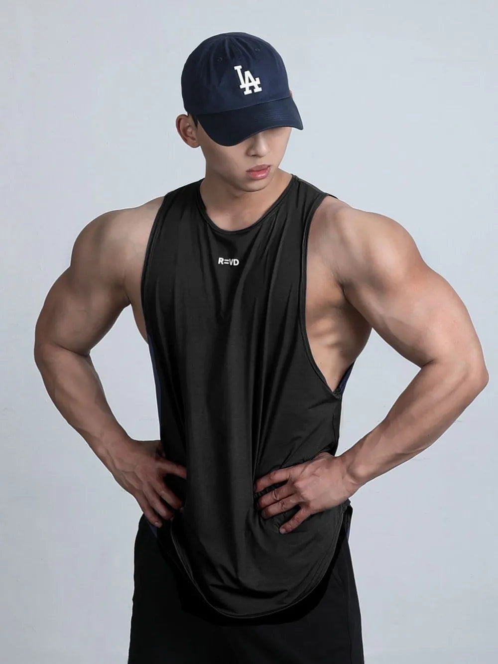 Close-up of fabric texture on cotton blend sleeveless tank top
