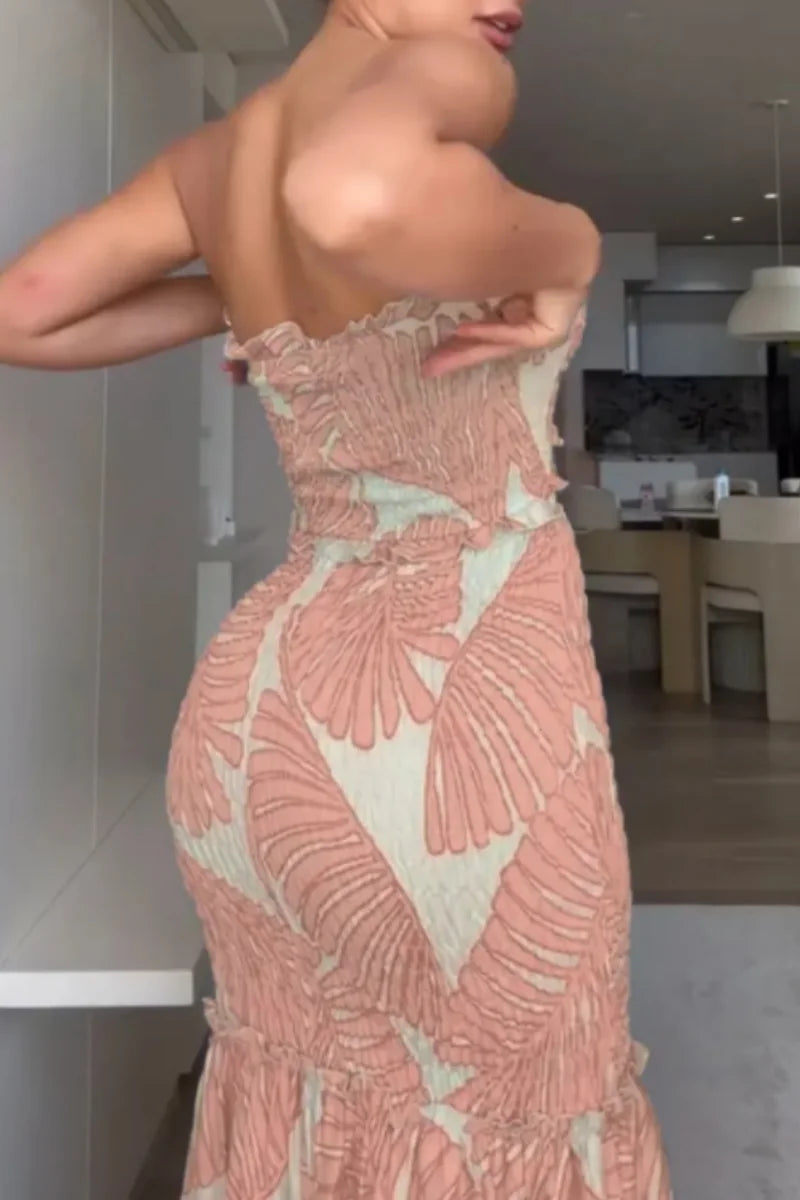 Back View Tropical Print Vacation Dress