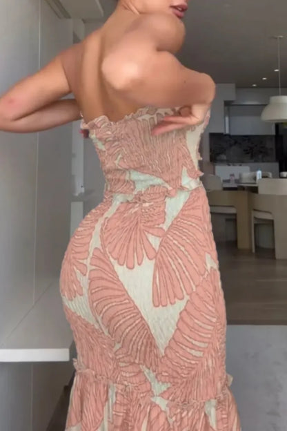 Back View Tropical Print Vacation Dress