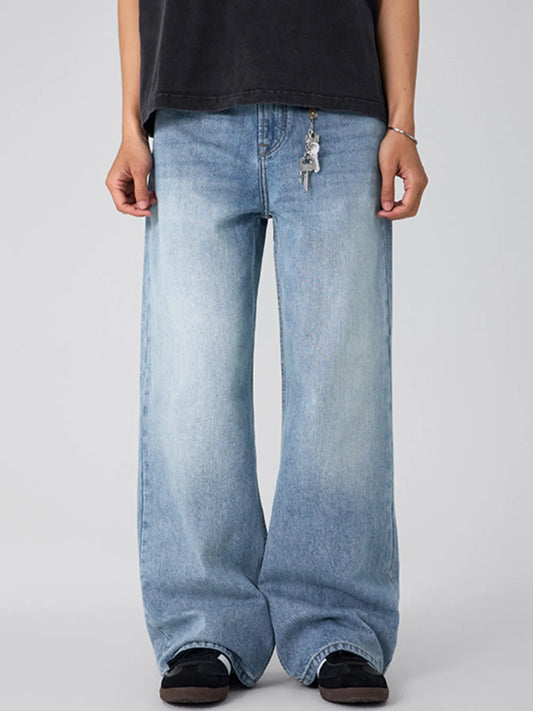 Front view of oversized wide leg cotton denim jeans